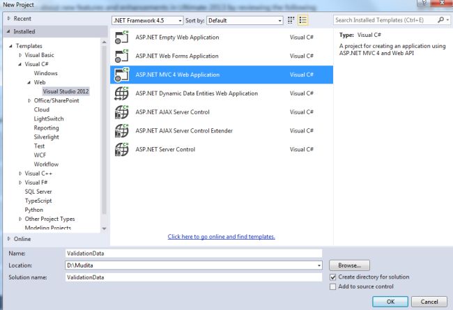 Select MVC4 Web Application